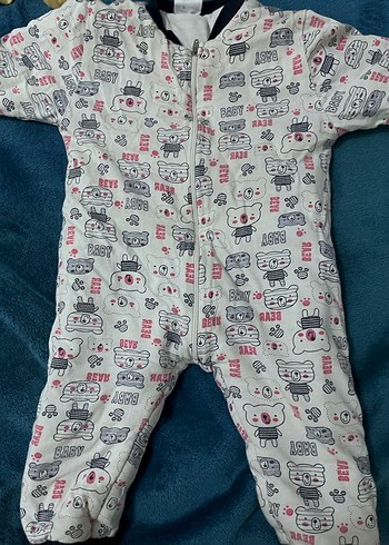 Fermuarlı Beyaz Baskılı  Bebek Tulumu - Görsel 4