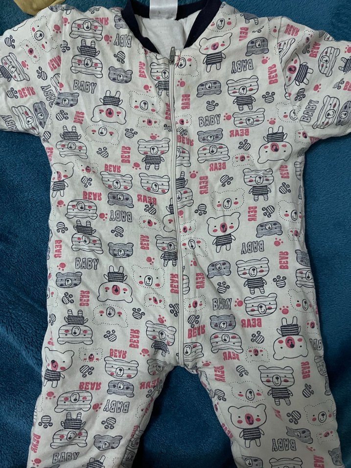 Fermuarlı Beyaz Baskılı  Bebek Tulumu - Görsel 5