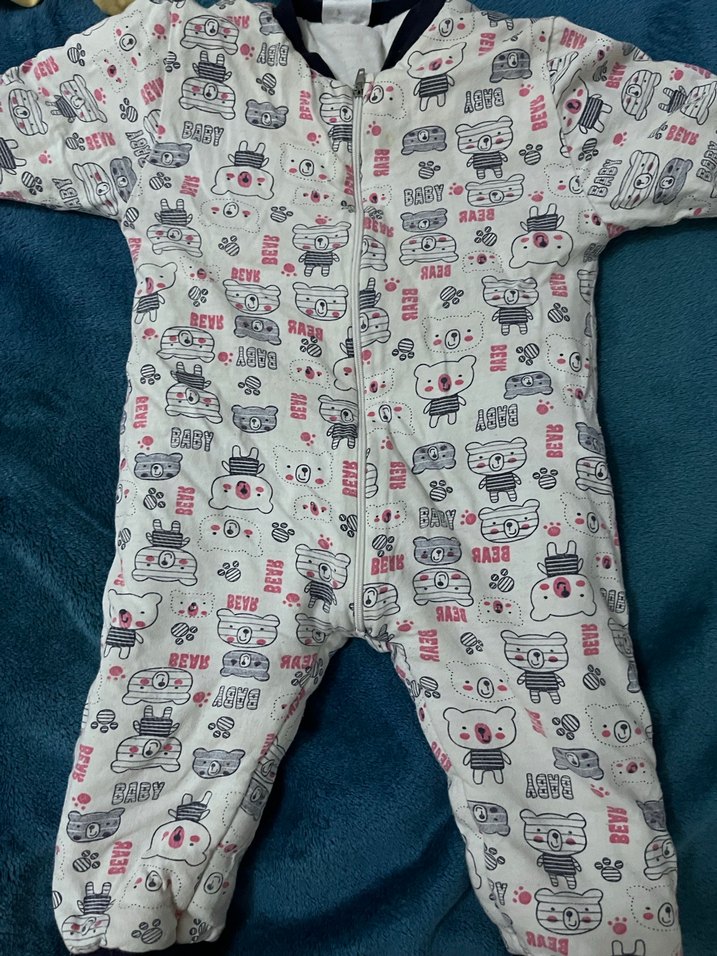 Fermuarlı Beyaz Baskılı  Bebek Tulumu - Görsel 4