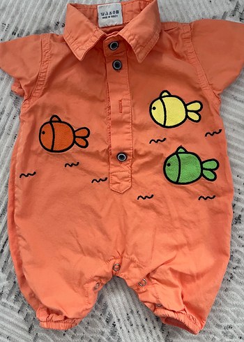 6 Ay Beden Renkli Balık Desenli Bebek Tulum