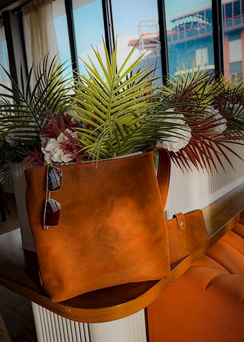 Kahverengi Deri Bohem Kadın Çanta - Görsel 2