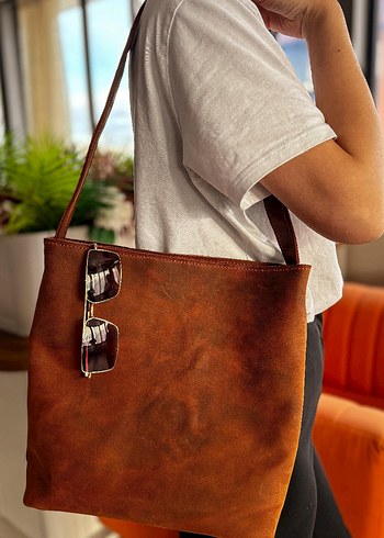 Kahverengi Deri Bohem Kadın Çanta - Görsel 4