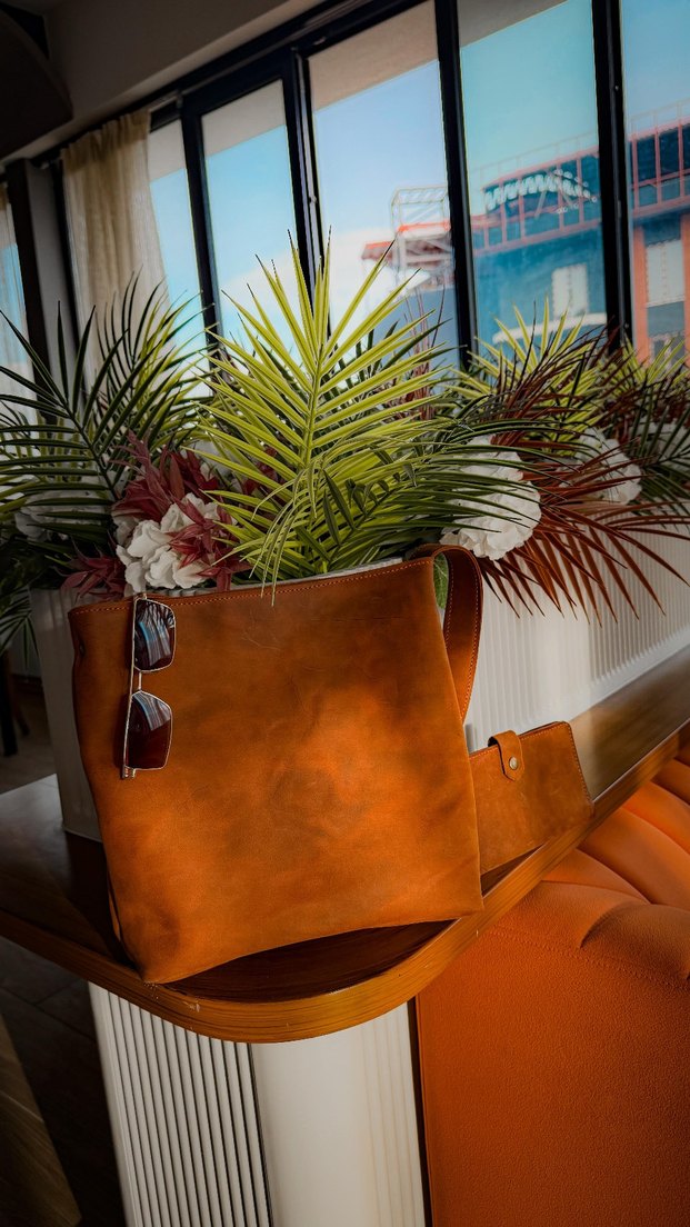 Kahverengi Deri Bohem Kadın Çanta - Görsel 2