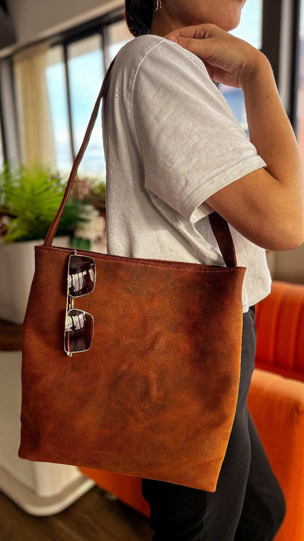 Kahverengi Deri Bohem Kadın Çanta - Görsel 4