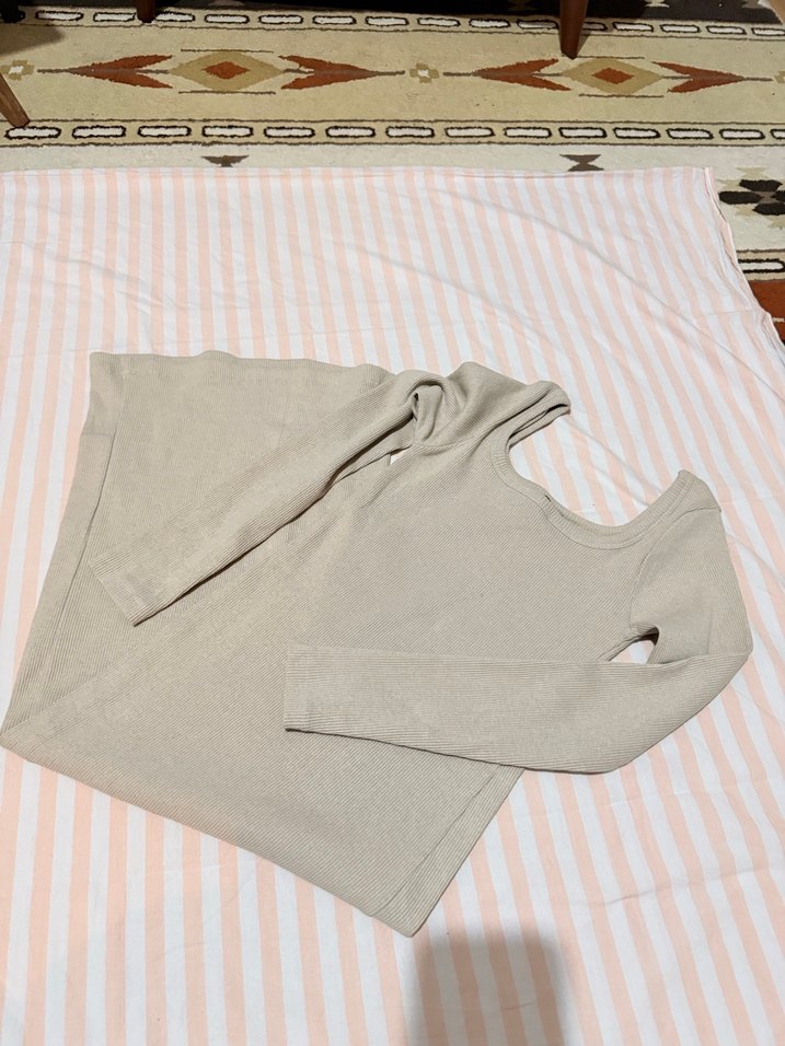 Bej Uzun kollu sezonluk  Triko Elbise - Görsel 2