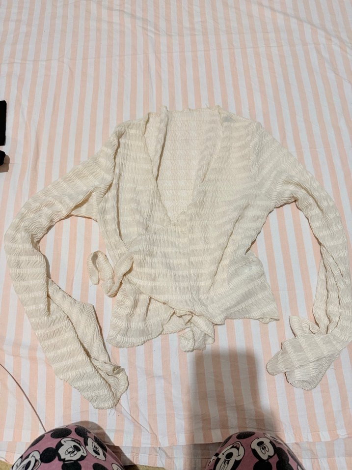 Trendyolmilla Örgü Detaylı Beyaz Keten Bluz - Görsel 2