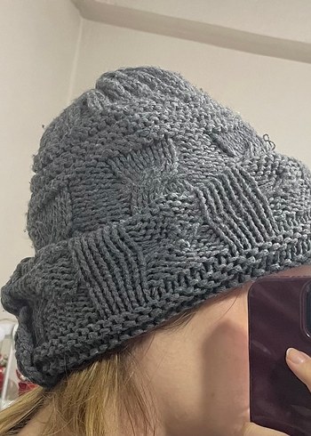 Gri Örgü Kadın uzun Bere - Görsel 2