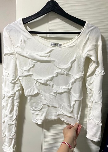 Beyaz Uzun Kollu Asimetrik yaka ince triko  Bluz - Görsel 2