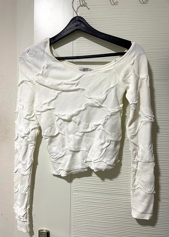 Beyaz Uzun Kollu Asimetrik yaka ince triko  Bluz - Görsel 3