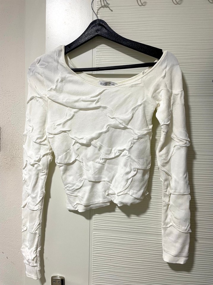 Beyaz Uzun Kollu Asimetrik yaka ince triko  Bluz - Görsel 3