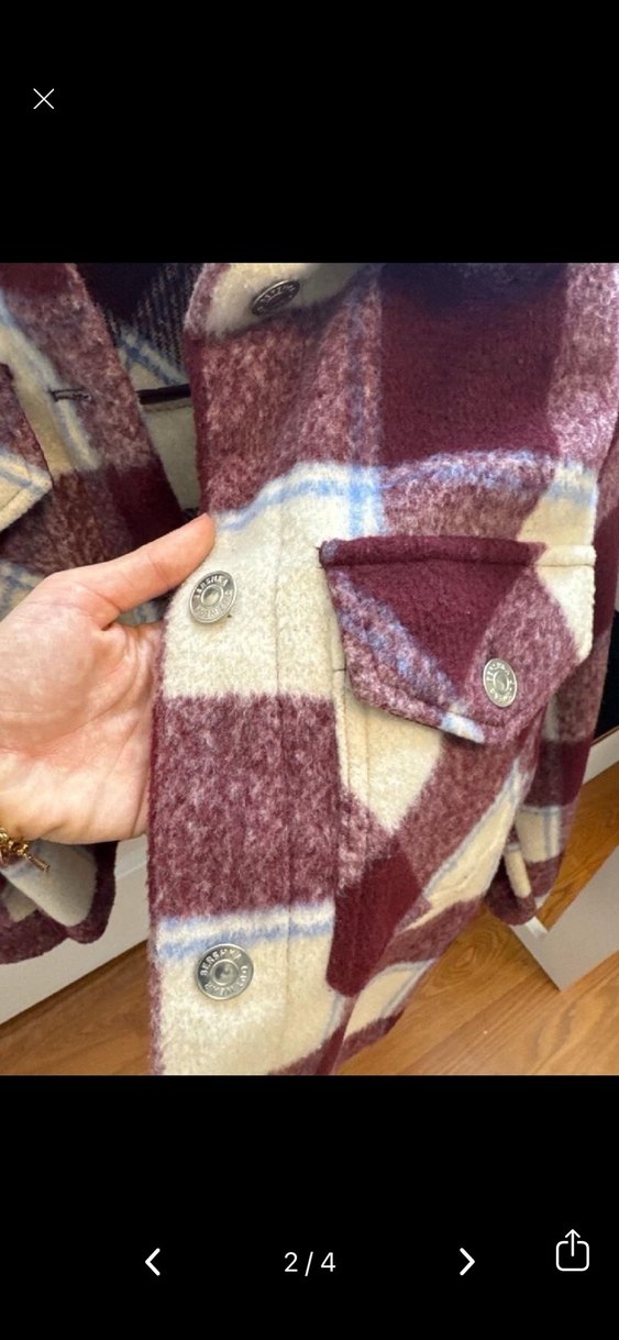 Bordo Gri Kareli Düğmeli Kadın Ceket - Görsel 3