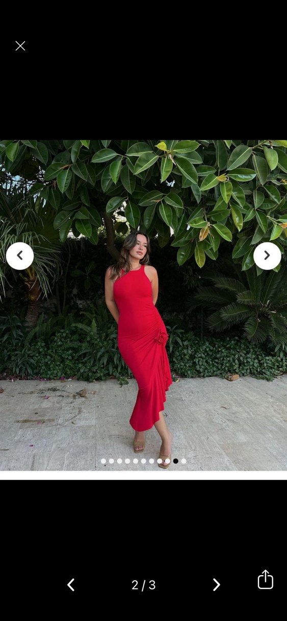 Kırmızı Drapeli Uzun Kadın Elbise - Görsel 2