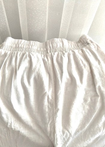 Beyaz Keten Salaş Midi Kadın Pantolon - Görsel 2