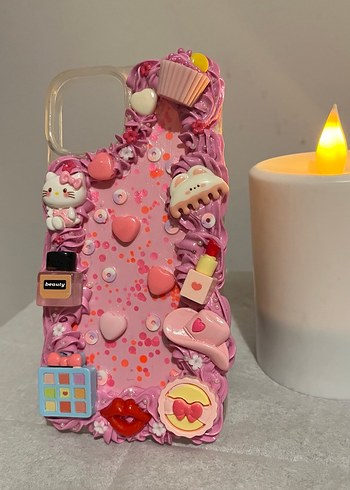 Iphone 14 Uyumlu Makyaj Temalı Krema Desenli Telefon kılıfı - Görsel 2