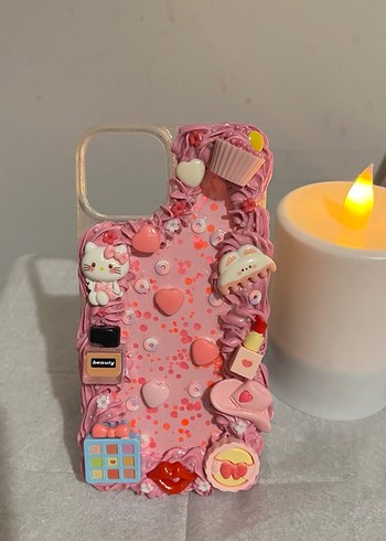 Iphone 14 Uyumlu Makyaj Temalı Krema Desenli Telefon kılıfı - Görsel 3