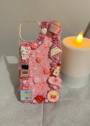 Iphone 14 Uyumlu Makyaj Temalı Krema Desenli Telefon kılıfı - Görsel 5