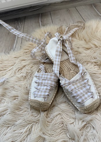 Bej Fırfırlı Kadın Espadril Hasır Topuklu - Görsel 2