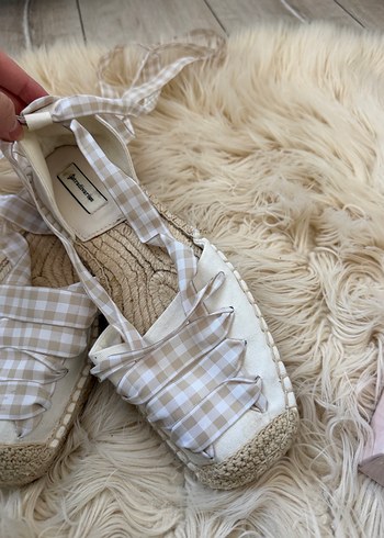 Bej Fırfırlı Kadın Espadril Hasır Topuklu - Görsel 3