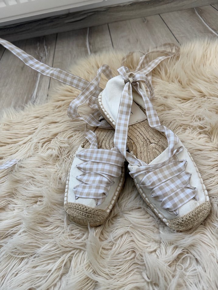 Bej Fırfırlı Kadın Espadril Hasır Topuklu - Görsel 2