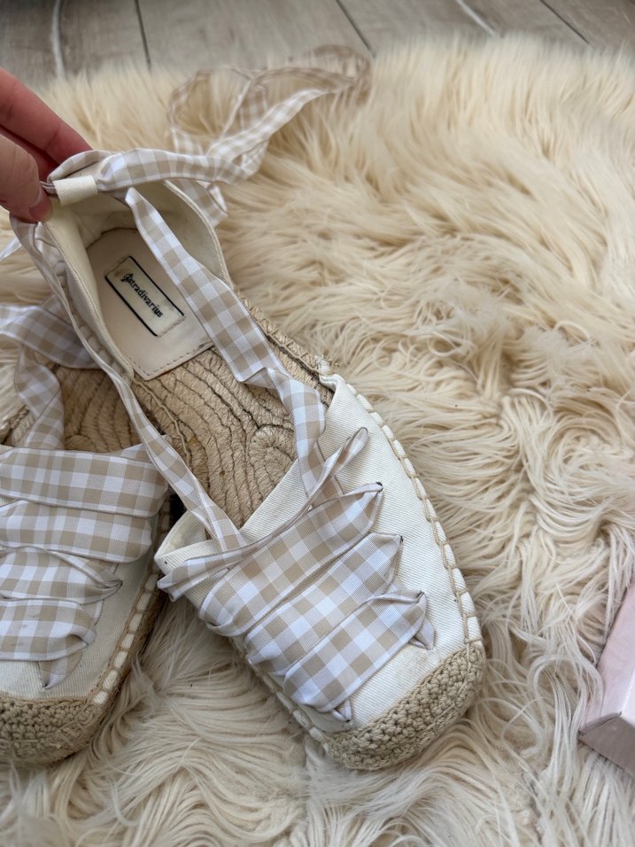 Bej Fırfırlı Kadın Espadril Hasır Topuklu - Görsel 3