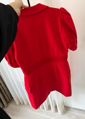 Kırmızı Düğmeli Midi Deri Elbise - Görsel 4