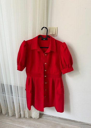 Kırmızı Düğmeli Midi Deri Elbise - Görsel 3