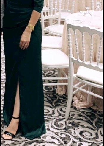 Yeşil Drapeli V Yaka uzun Kadın Elbise - Görsel 2