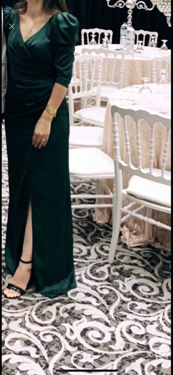 Yeşil Drapeli V Yaka uzun  Kadın Elbise - Görsel 2