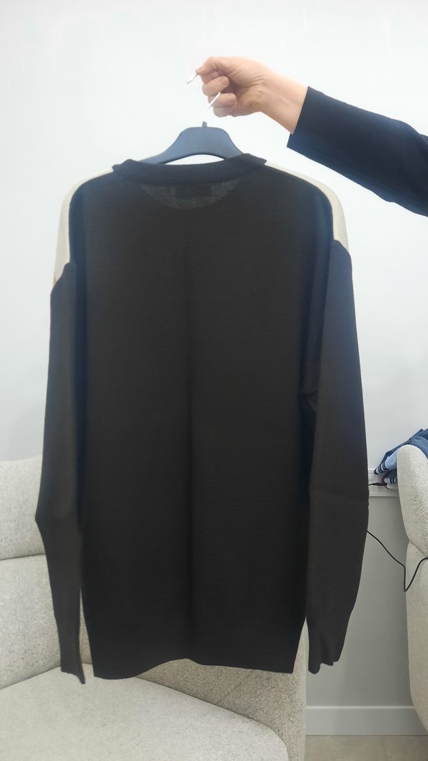 Kahverengi Baskılı Oversize Triko Kazak - Görsel 2