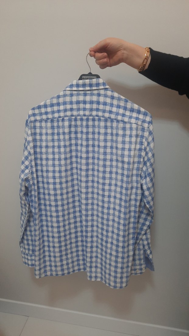 Erkek Ekoseli Mavi Gri Gömlek - Görsel 3