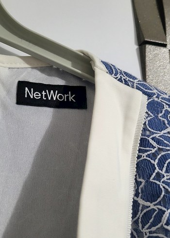 NETWORK Dantel Detaylı V Yaka Mavi Mini Elbise - Görsel 2