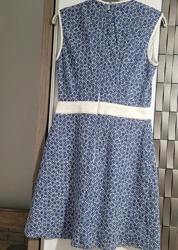 NETWORK Dantel Detaylı V Yaka Mavi Mini Elbise - Görsel 3