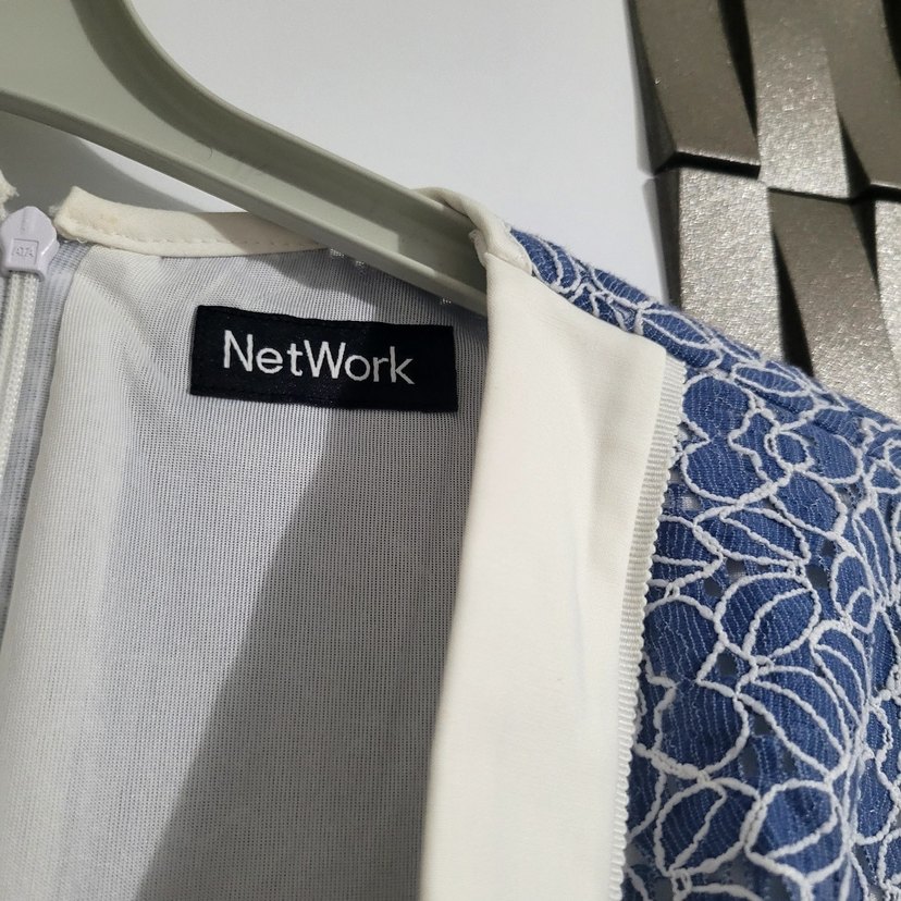 NETWORK Dantel Detaylı V Yaka Mavi Mini Elbise - Görsel 2