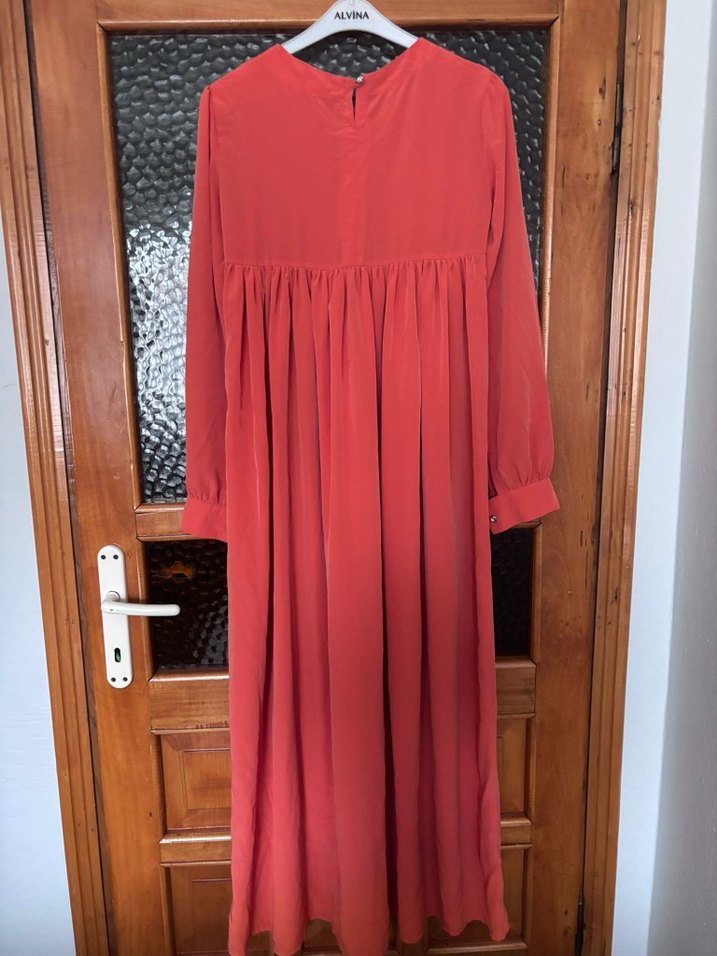 Kırmızı Uzun Kollu Salaş Elbise - Görsel 2