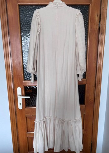 Bej Uzun Bohem Elbise Pilili - Görsel 3