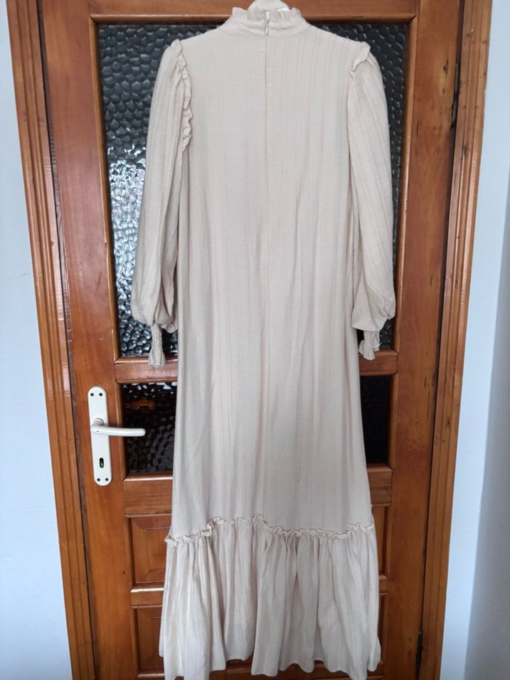 Bej Uzun Bohem Elbise Pilili - Görsel 3