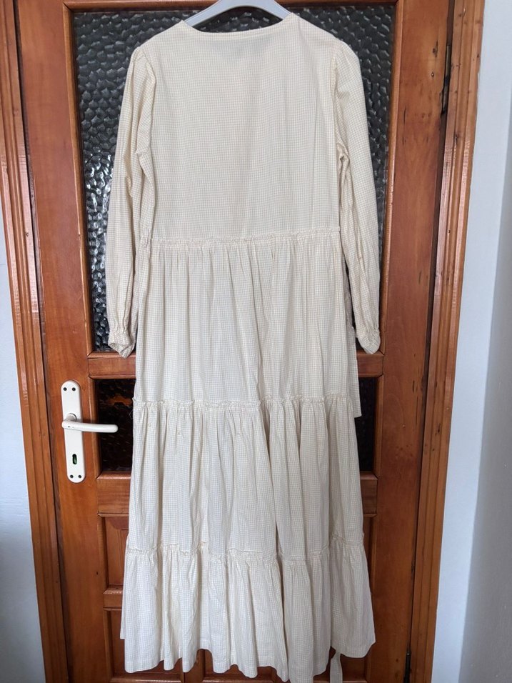 Bej Uzun Bohem Elbise - Görsel 2