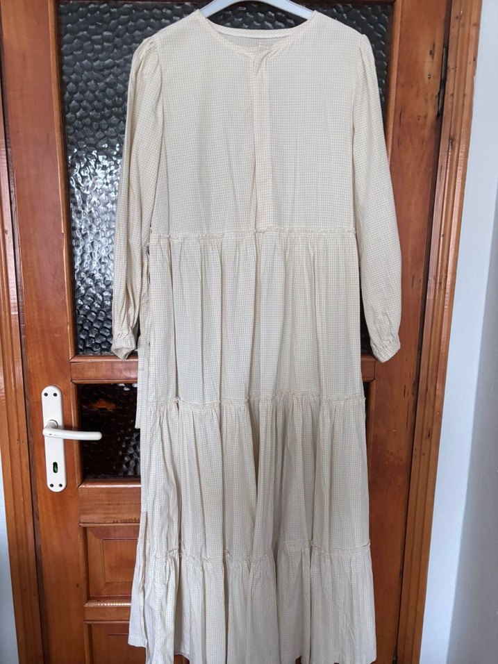 Bej Uzun Bohem Elbise - Görsel 3