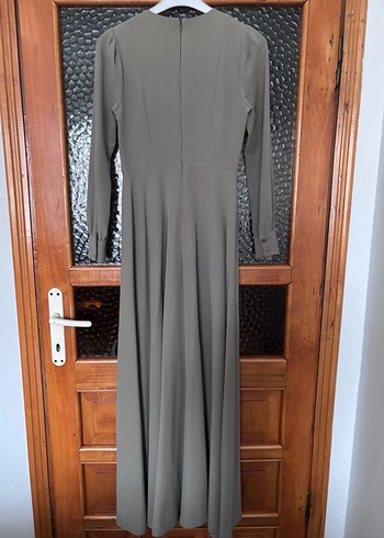 Gri Uzun Kollu Drapeli Kadın Elbise - Görsel 3