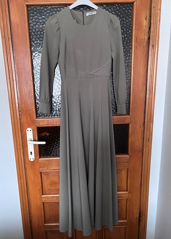 Gri Uzun Kollu Drapeli Kadın Elbise - Görsel 2