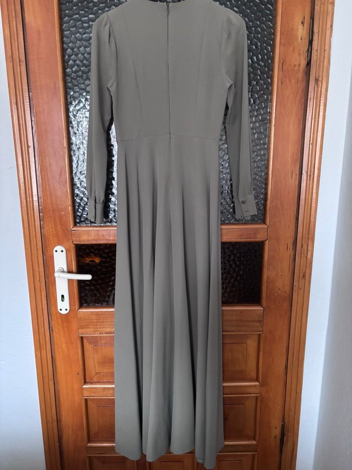 Gri Uzun Kollu Drapeli Kadın Elbise - Görsel 4