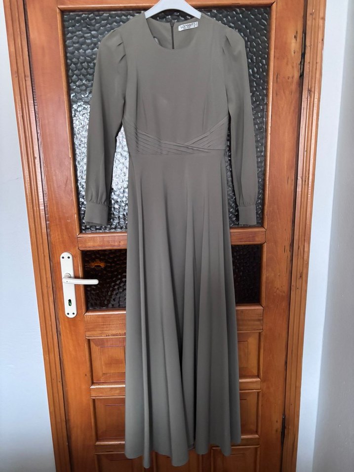 Gri Uzun Kollu Drapeli Kadın Elbise - Görsel 2