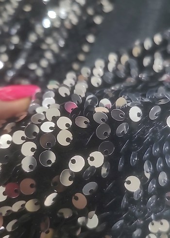 Parlak Pullu Uzun Kadın Ceket - Görsel 4