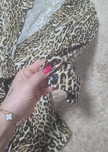 Kahverengi Mini Yılan Desenli Kemerli gömlek - Görsel 5