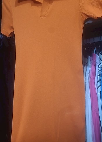 Turuncu Polo Yaka Midi Elbise - Görsel 6