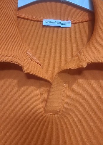 Turuncu Polo Yaka Midi Elbise - Görsel 4