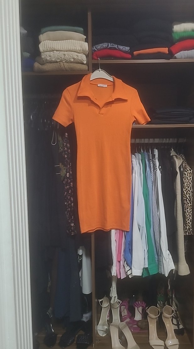 Turuncu Polo Yaka Midi Elbise - Görsel 2