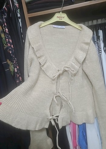 yumuş yumuş önü bağlanmalı kazak hirka - Görsel 5