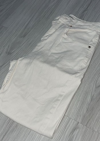 Beyaz Krem Midi Kot Pantolon - Görsel 4