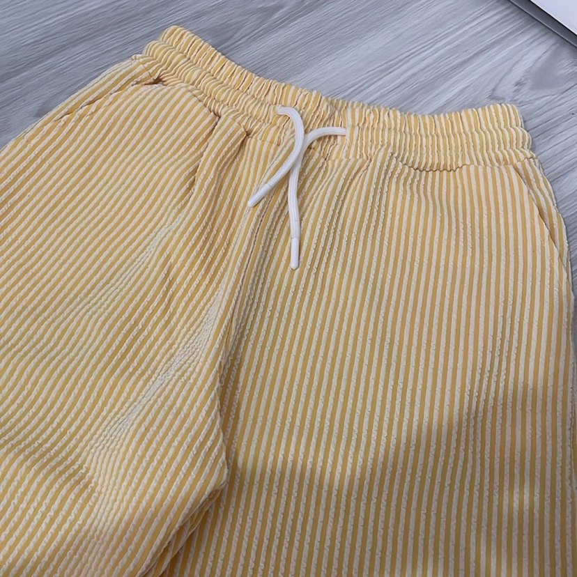 Kadın Sarı Çizgili Pilili Kumaş Pantolon - Görsel 2